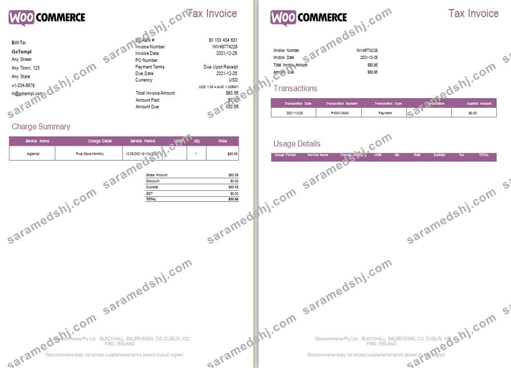 Ireland WooCommerce tax invoice